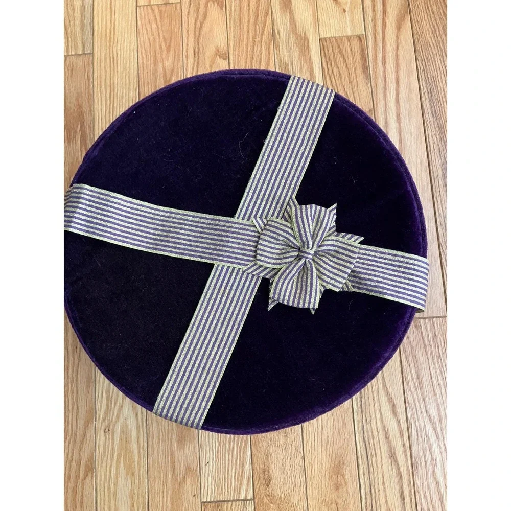 Vintage Purple Round Velvet Hat Box Storage Container Decorative‎ Gift Present
